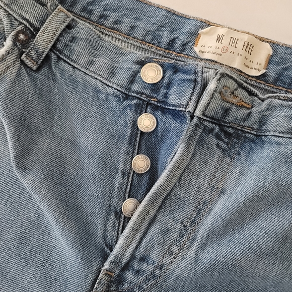 Free People Maggie Mid Rise Straight Leg Button Fly Distressed Jeans Size 27 - Picture 3 of 7